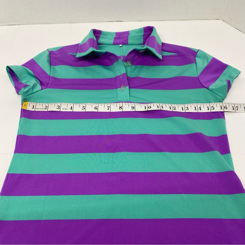 Nike Golf Collared Shirt Kids Large Striped Short Sleeve Purple Green Casual - Picture 7 of 9